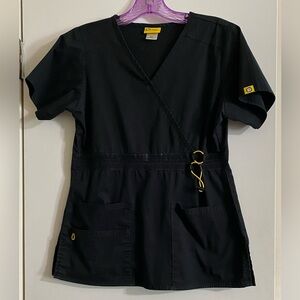 Wonder Wink Scrubs Black Top with Yellow Tag XS